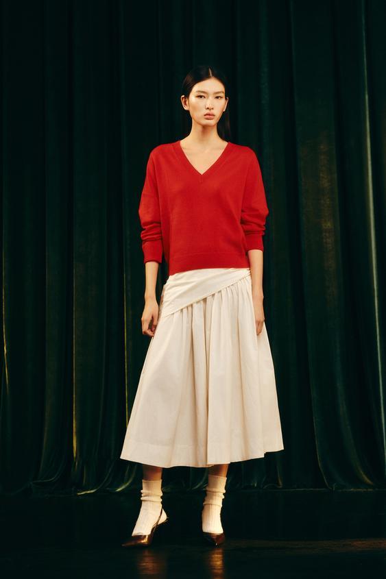 볼륨 스카프 미디 스커트