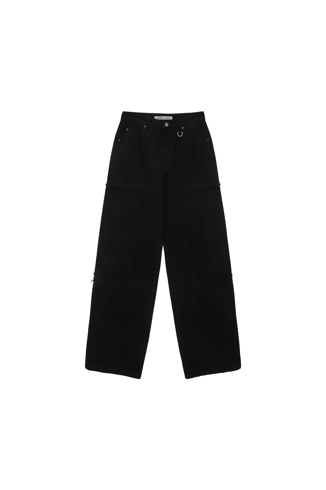 DOUBLE KNEE COTTON DENIM PANTS FOR MEN IN BLACK