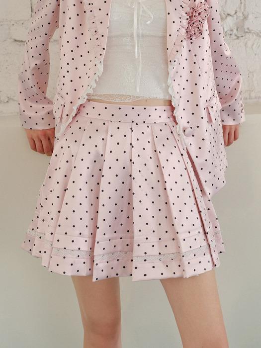 Cest_Polka dot lace pleated skirt