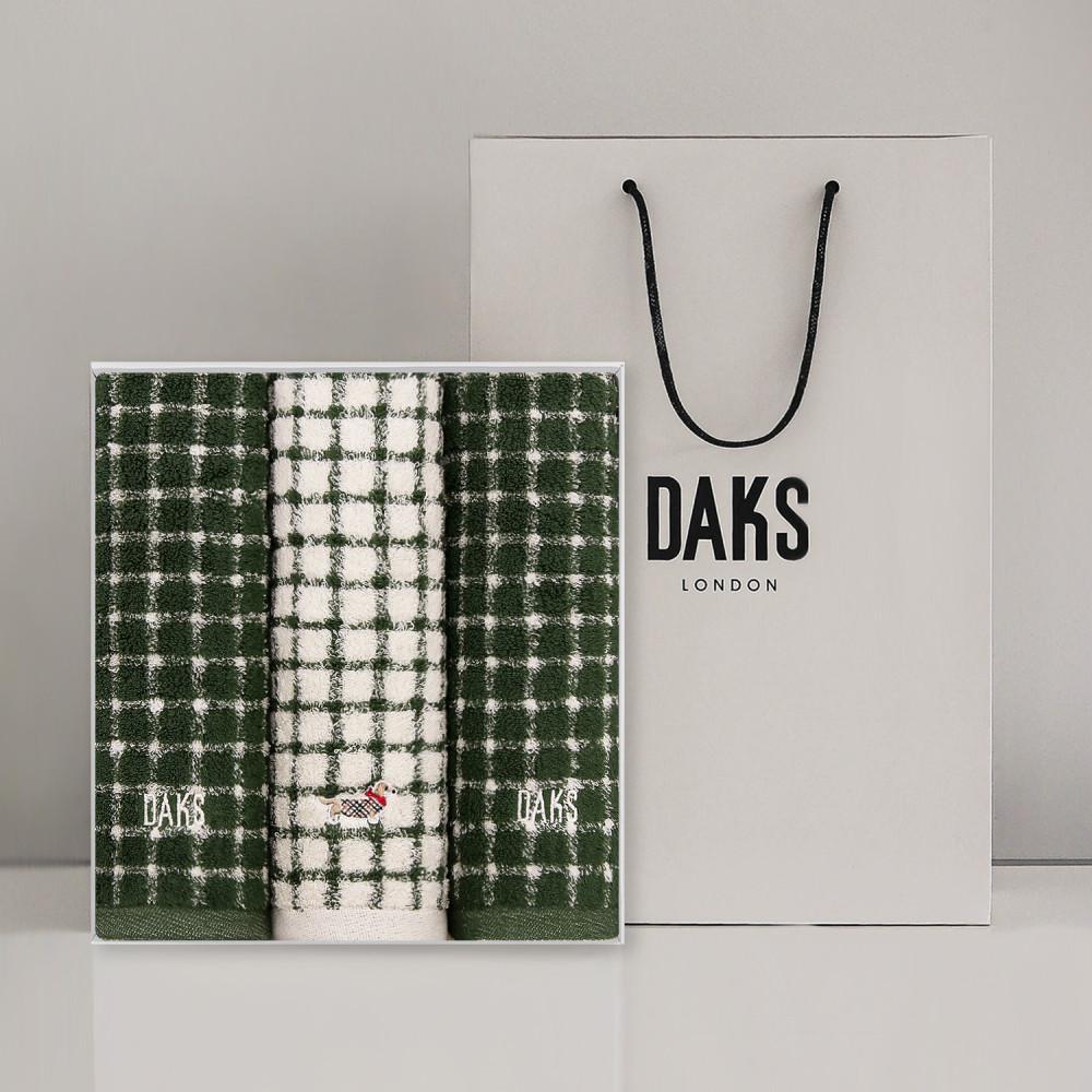 [DAKS] 닥스 그리드체크 세면 3매 선물세트 코마 40수 190g 호텔타올