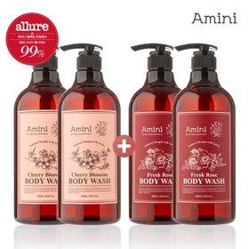 [빠른배송] 아미니 플라워테라피 대용량 바디워시1,000ml×4 (BEST 체리블라썸 2+프레쉬로즈2)