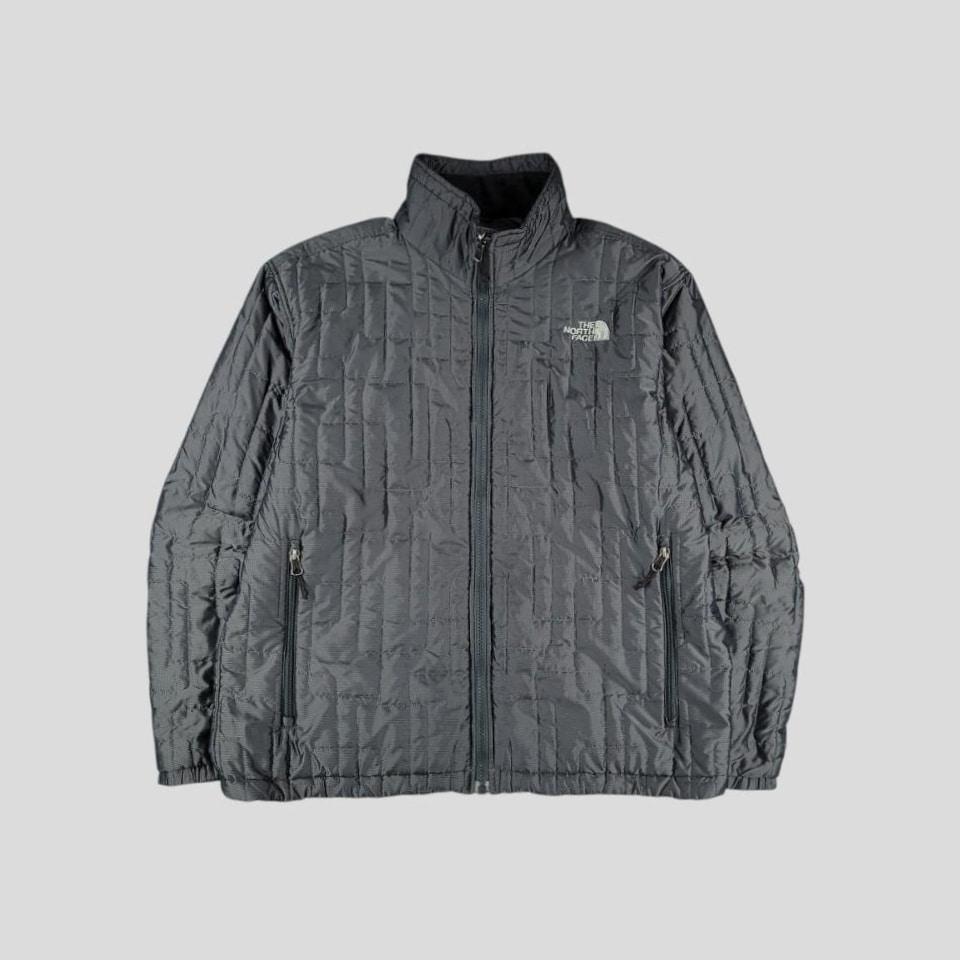 노스페이스 그레이 실버 자수로고 기하학 퀼팅 솜 패디드 경량 패딩 점퍼 L