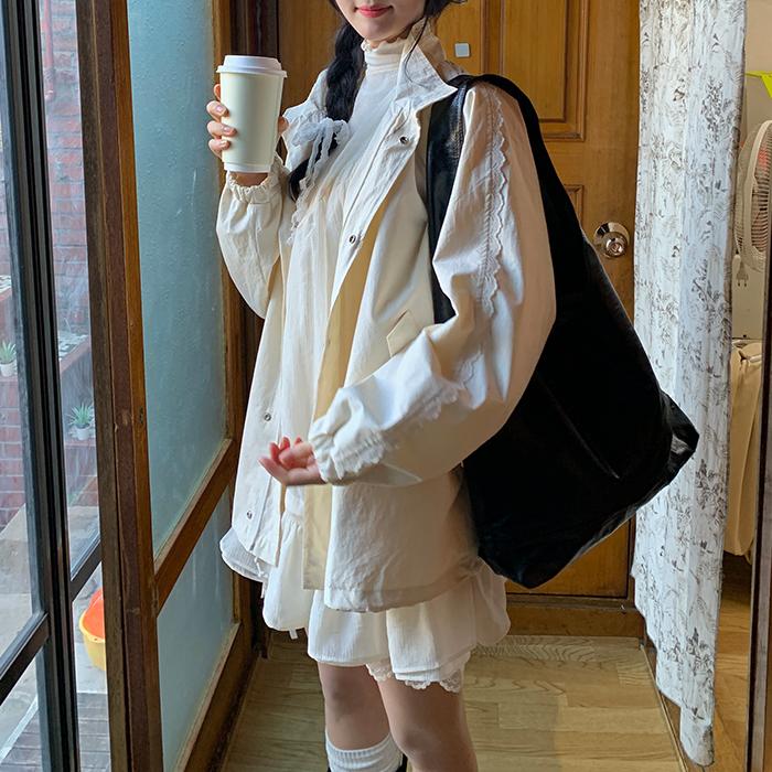 [자체제작] 블룸 레이스 오버핏 야상