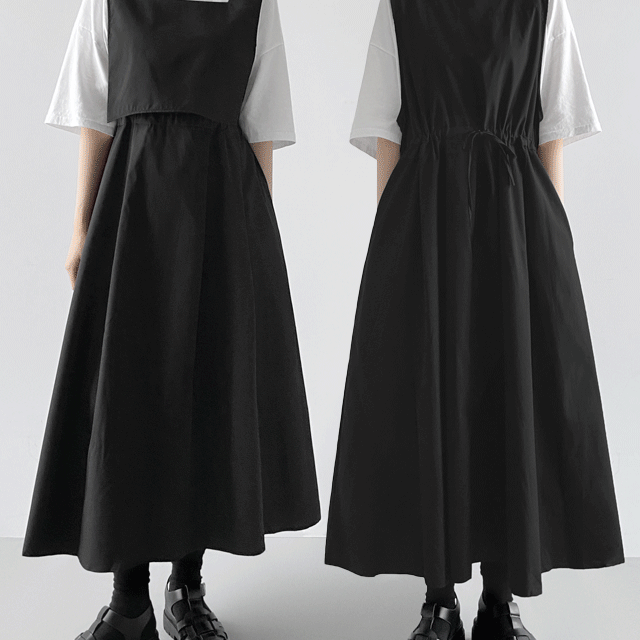 단독판매💜 양면 포웨이 스트링 플리츠 스퀘어 민소매 롱원피스