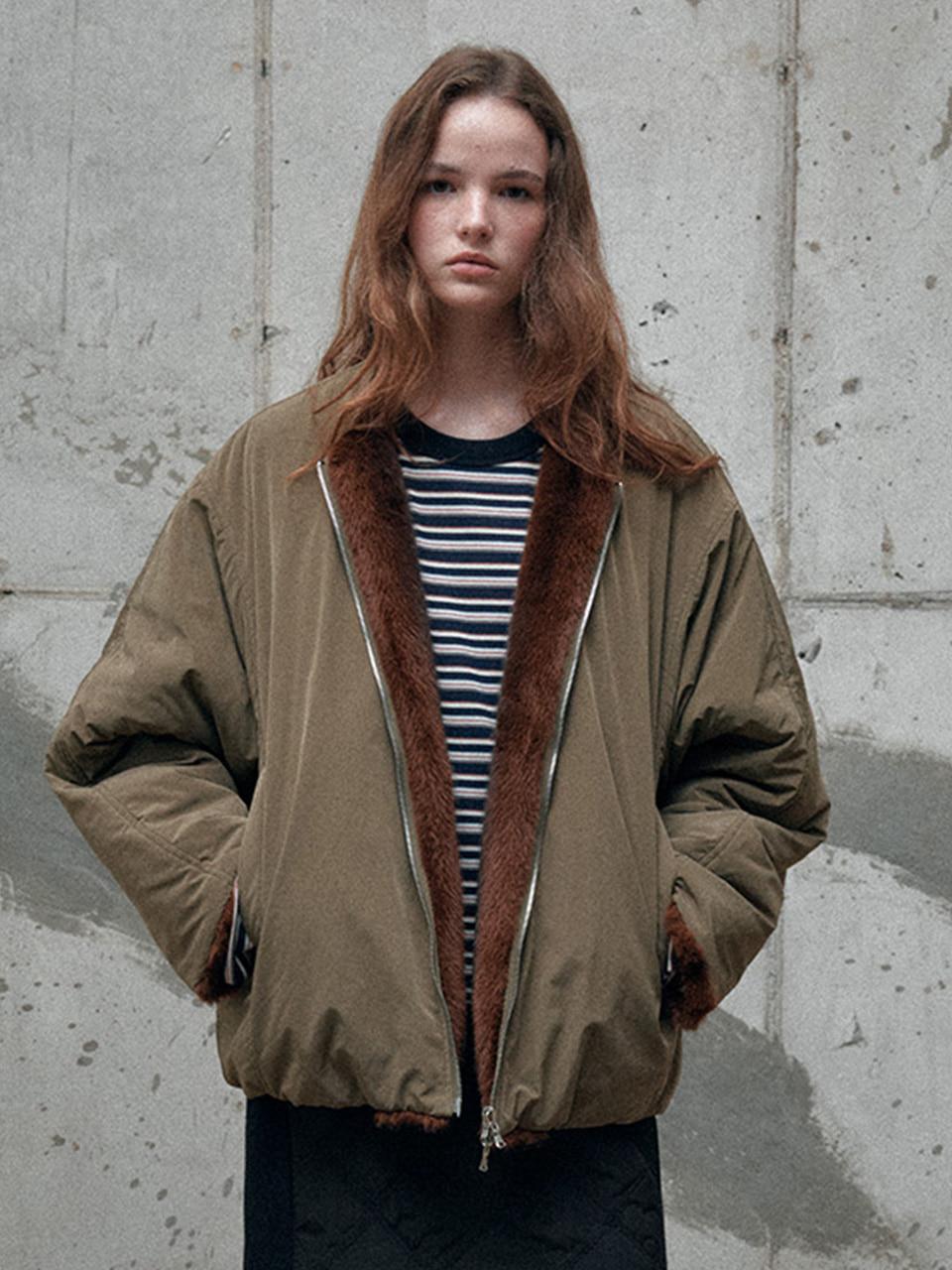 REVERSIBLE FAUX FUR PADDED JUMPER [KHAKI]