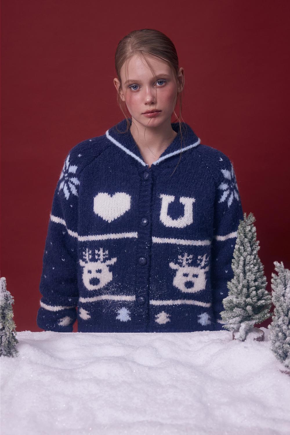 ALPACA RUDOLPH NORDIC KNIT CARDIGAN (NAVY)