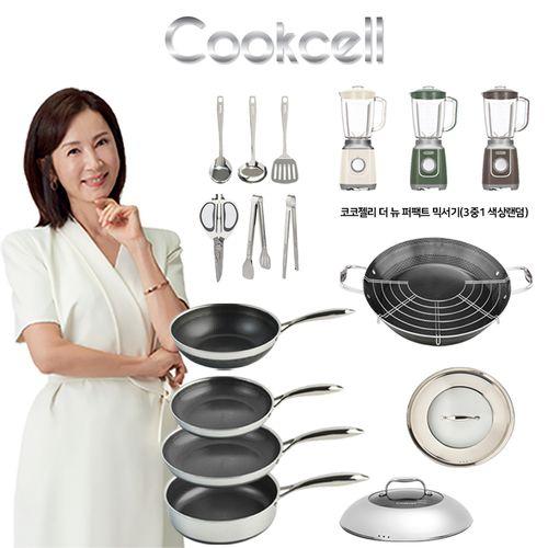 전인화의 쿡셀 세라믹 더블 블랙큐브 프라이팬세트(팬X3+36양수구이팬세트+28궁중팬+28복합유리뚜껑+키친툴6종+맛파래김+천일염+코코젤리 믹서기