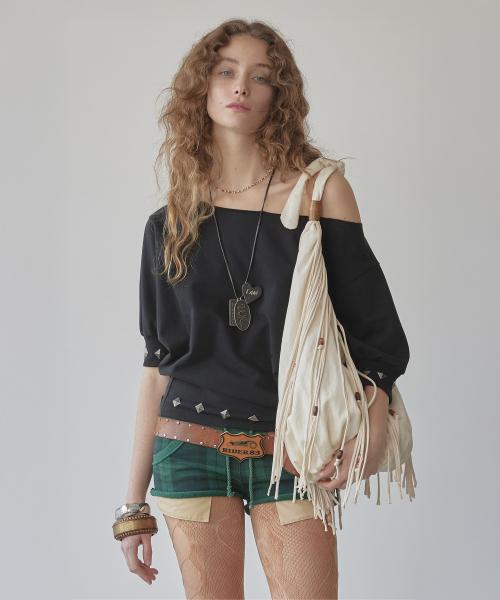 Stud Half Sleeve Sweatshirt Black