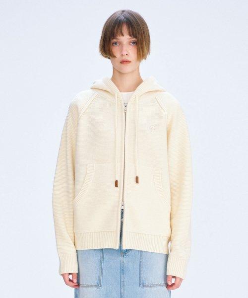 CIRCLE LOGO RAGLAN KNIT HOODIE ZIP-UP cream
