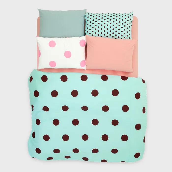 레이어로그#8 퍼프리 민트초코 도트& 60수 코랄 이불 커버/차렵이불