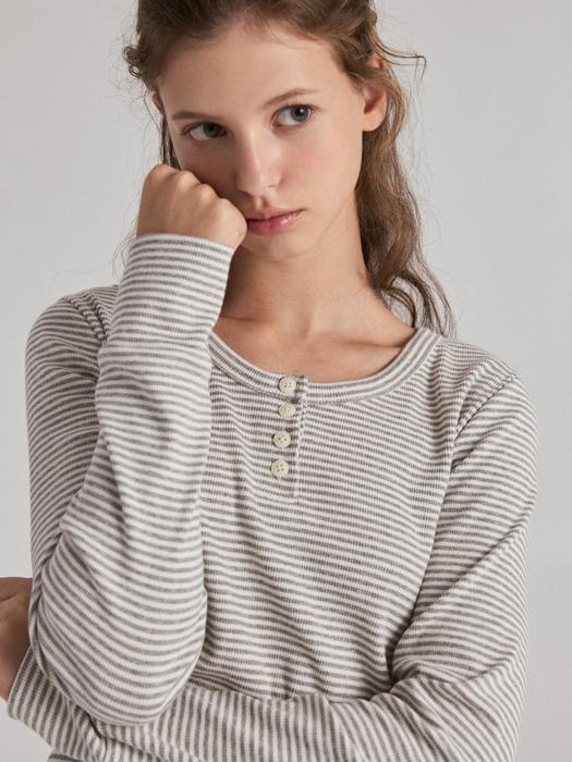Arden Classic Stripe Henley Neck T-Shirt (gray)