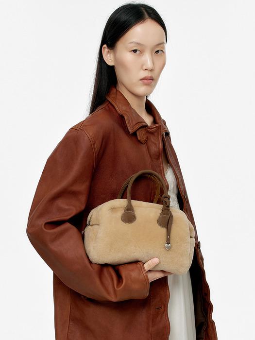 SOFT BOWLING_beige shearling+chestnut nubuck