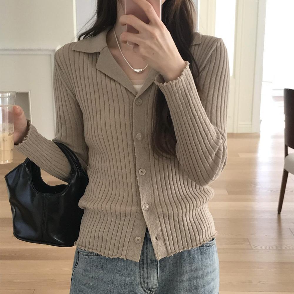 언노운센트 베니르 venir 니콜 골지 여리 카라 슬림 봄 가디건 4color