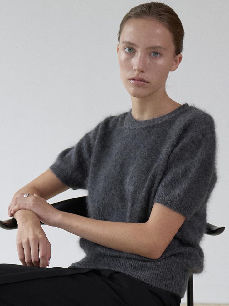 SCRATCH WOOL HAIRY HALF KNIT, CHARCOAL