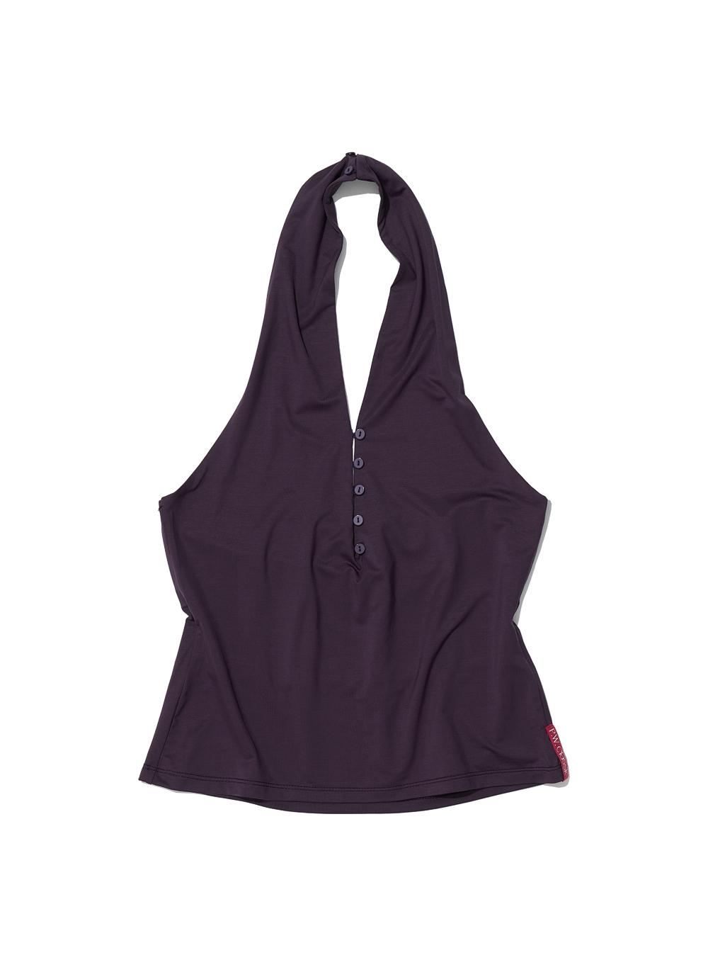 [WOMEN] PWC BUTTON-UP JERSEY HALTER NECK TOP_MIDNIGHT PLUM