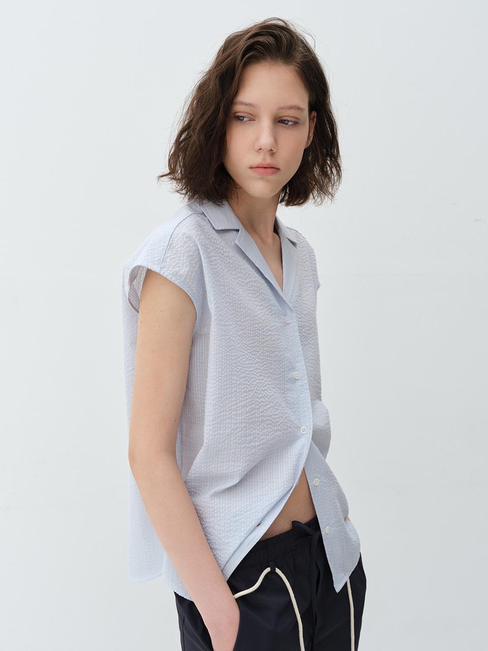 [클리어런스] STRIPE HALF SHIRTS - CLOUDY BLUE