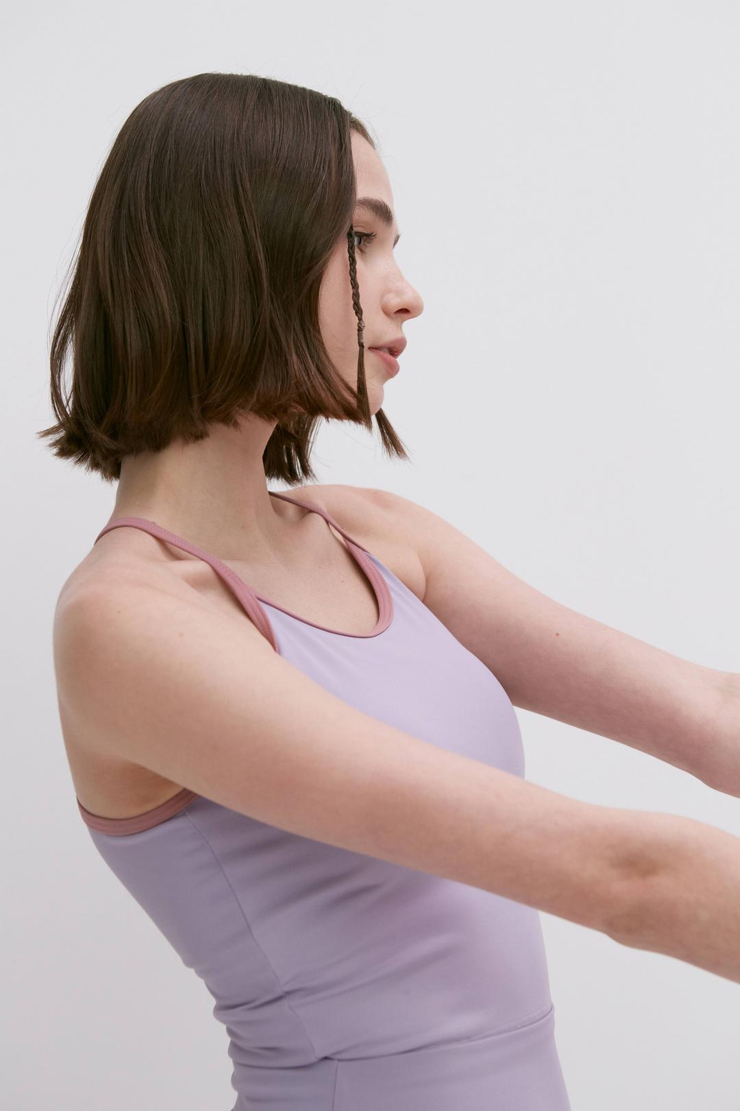 Soft & Simple Yoga Crop_LAVENDER/PINK PIPING