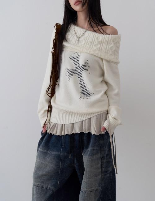 pendent cross off shoulder knit