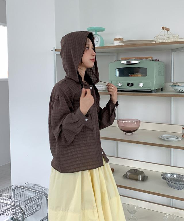 드리치 시스루 체크 후드 셔츠(여름신상, 레이어드, 장마) - 3 color