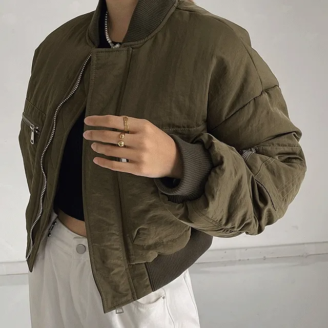 [당일발송/MADE/밍크퍼머플러SET]무스탕 업그레이드ver. 항공 웰론 셔링 블루종 하이넥 숏 패딩 점퍼(3color)