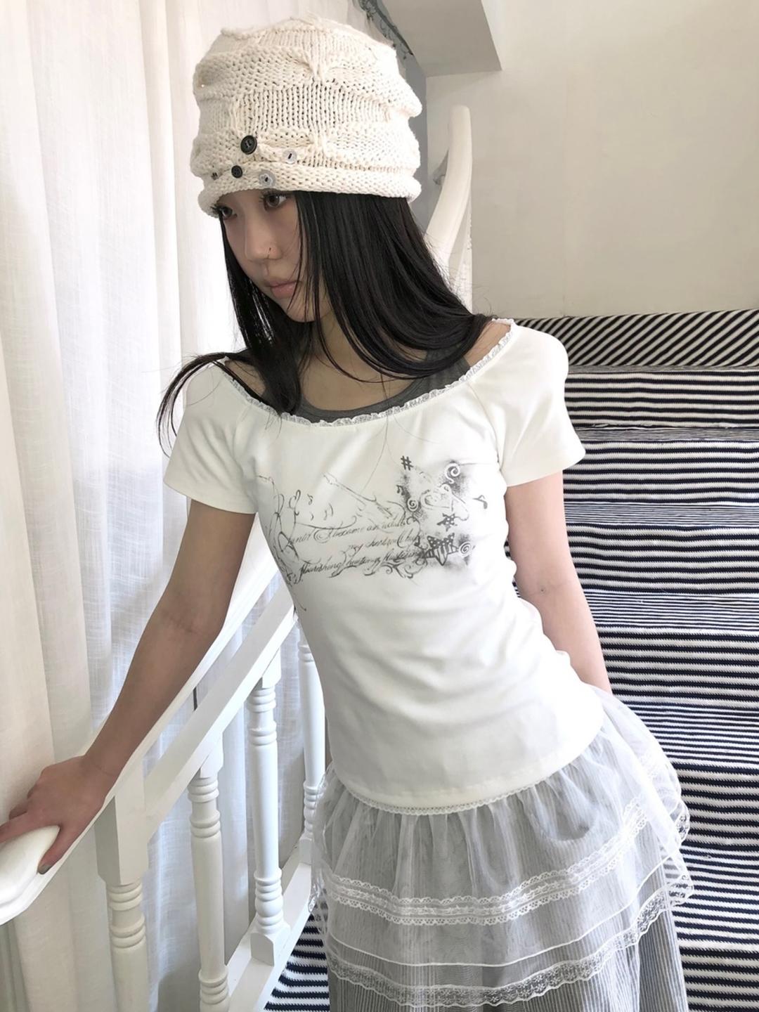 ang:project Petite Ruffle Fake Halter Slim T-shirt (3color)