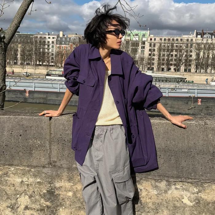 Linen Blend Utility Field Jacket_CTO155(Purple)