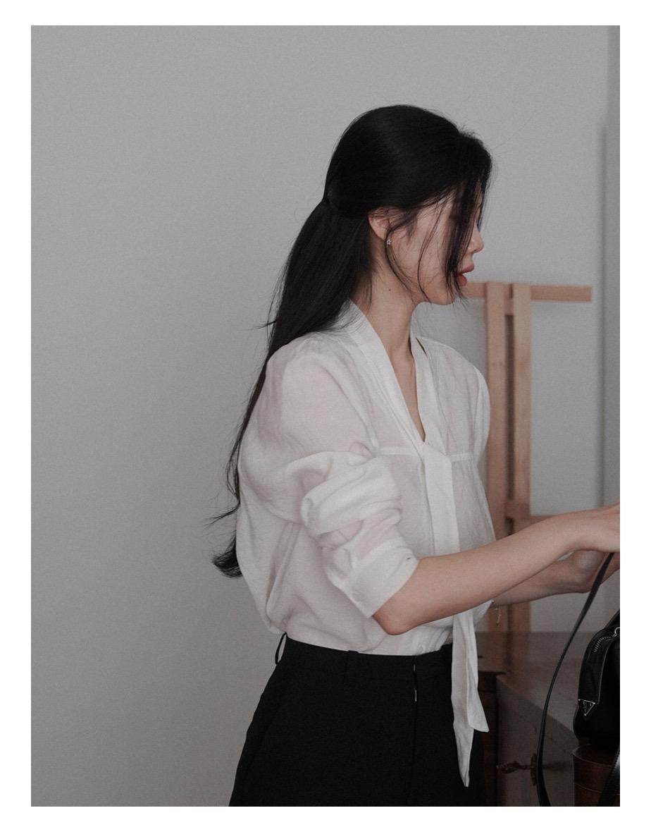 헨지 타이 브이 블라우스 [화이트]