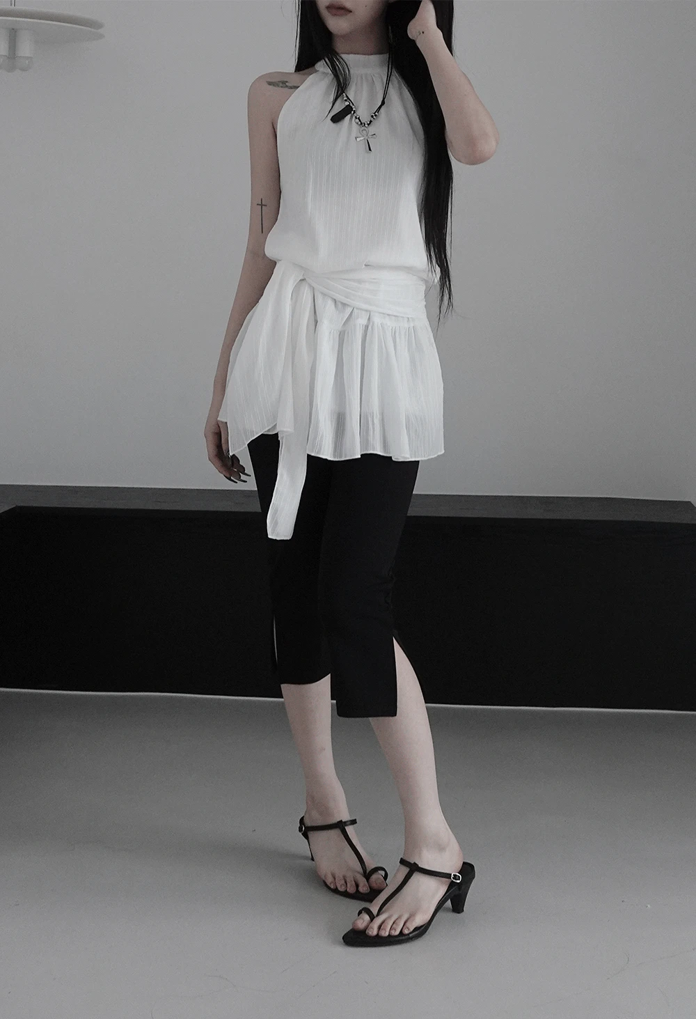 frill semi-halter neck sleeveless