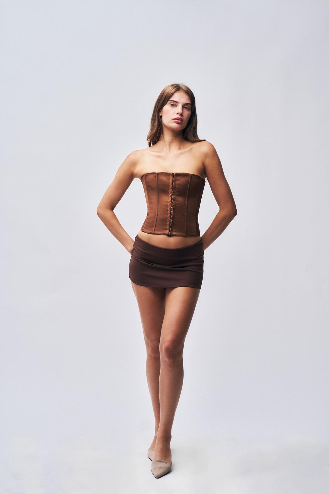 Satin Corset - BROWN / XXS