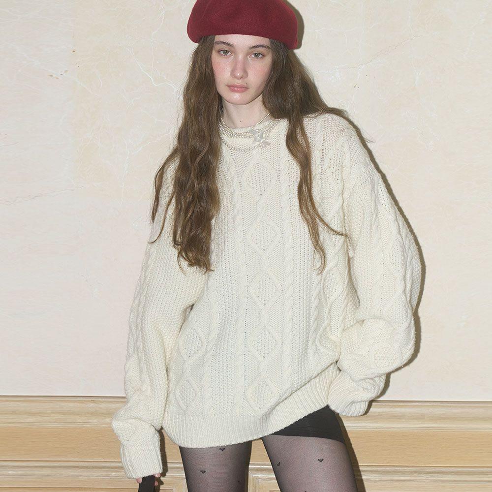 (3COLOR)FISHERMAN CABLE WOOL SWEATER