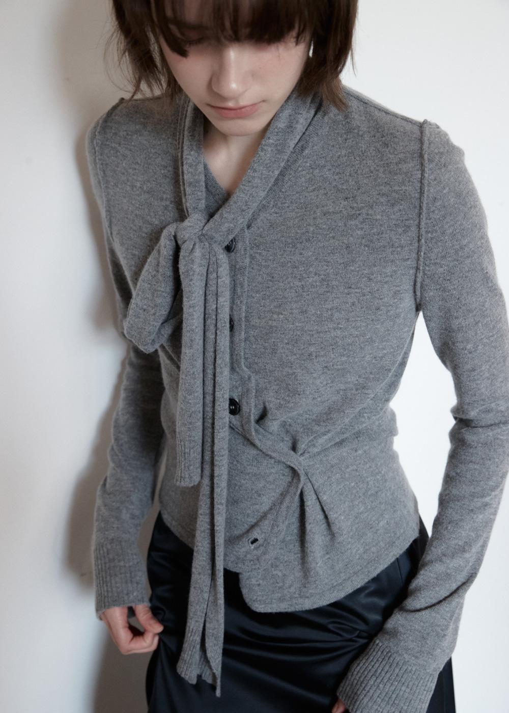 CASHMERE BLEND TIE KNIT CARDIGAN_GREY