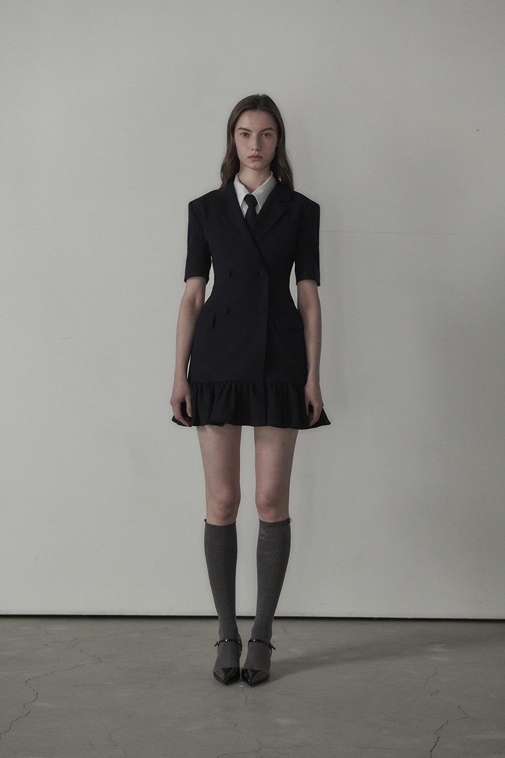 [더현대 서울 선오픈] Jenn flare half-sleeve suit jacket dress - Navy