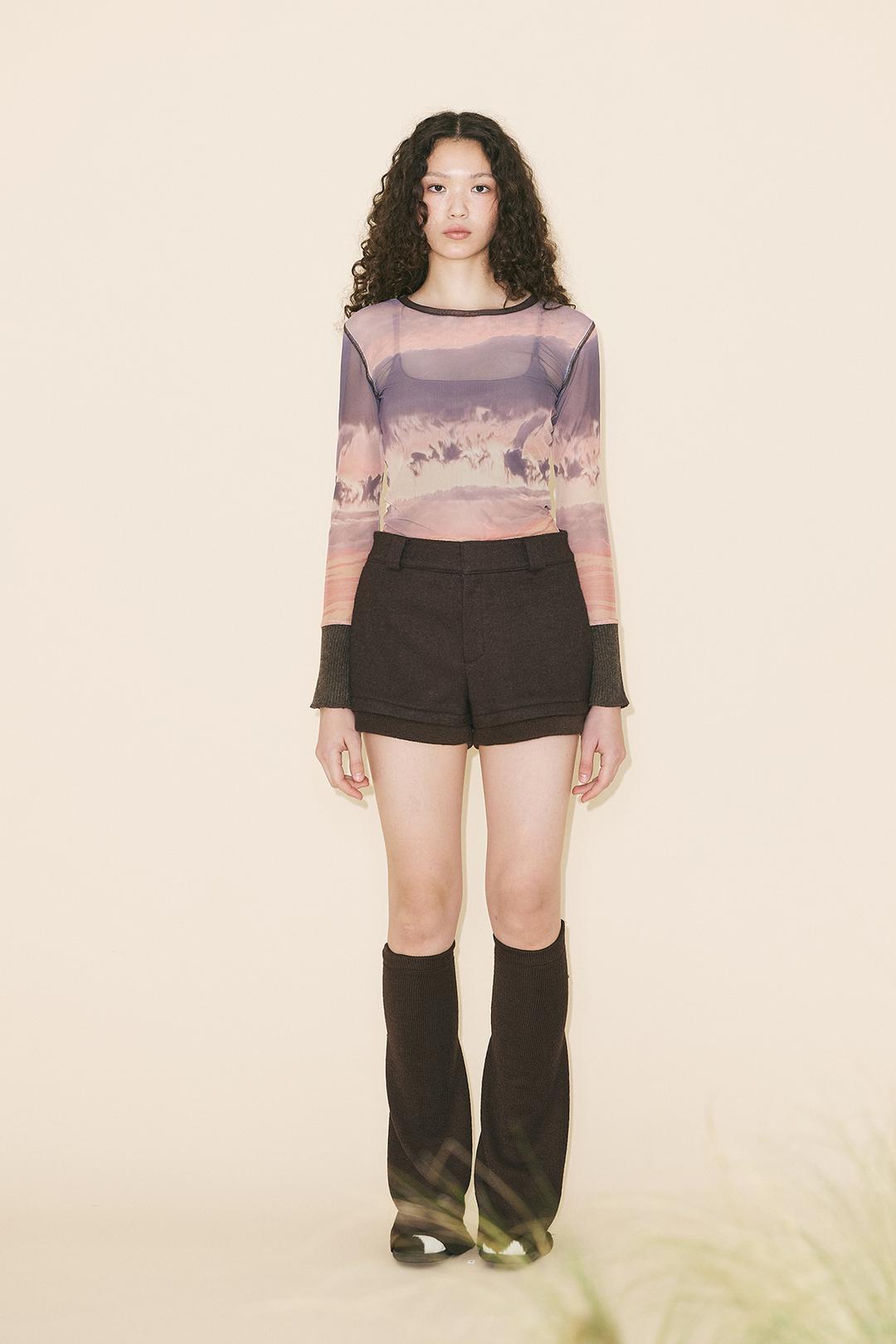 WOOL RIBBED SHORT PANTS - BROWN