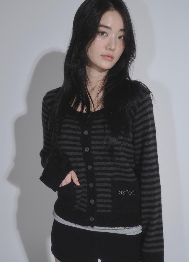 NUT POCKET CARDIGAN / STRIPE BLACK