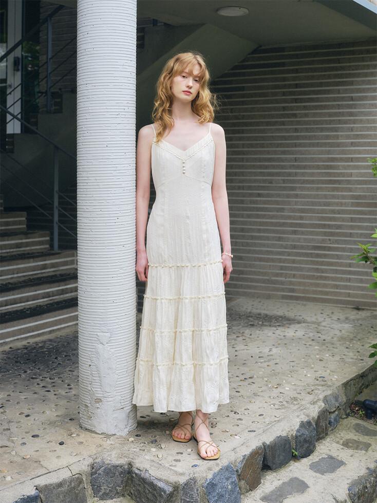 LACE TIERED LONG DRESS_IVORY
