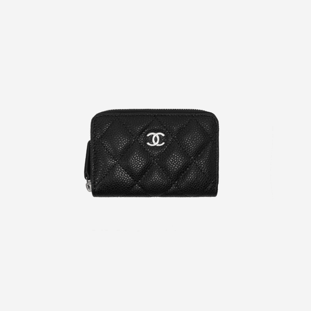 Chanel Classic Zipped Coin Purse Grained Calfskin & Silver Black
