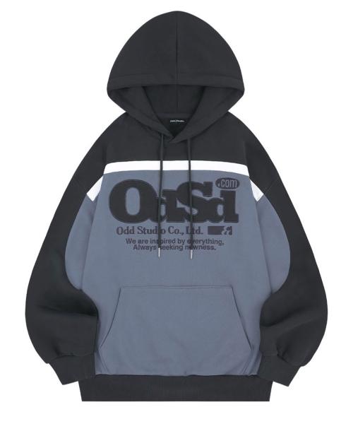 ODSD 컬러 블록 오버핏 후드 - DARK CHARCOAL BLUE GRAY