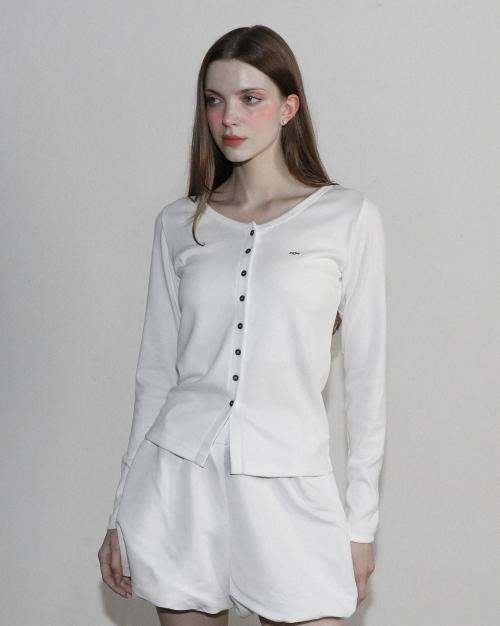 메탈 트라이클립스 U넥 가디건 화이트