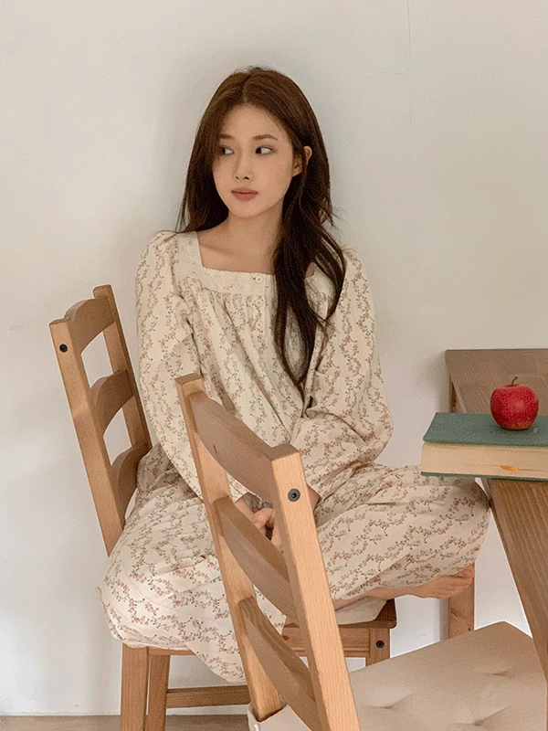 [2천장 돌파/☁코튼] J'eu 코제트 플라워 파자마 잠옷 세트 2color