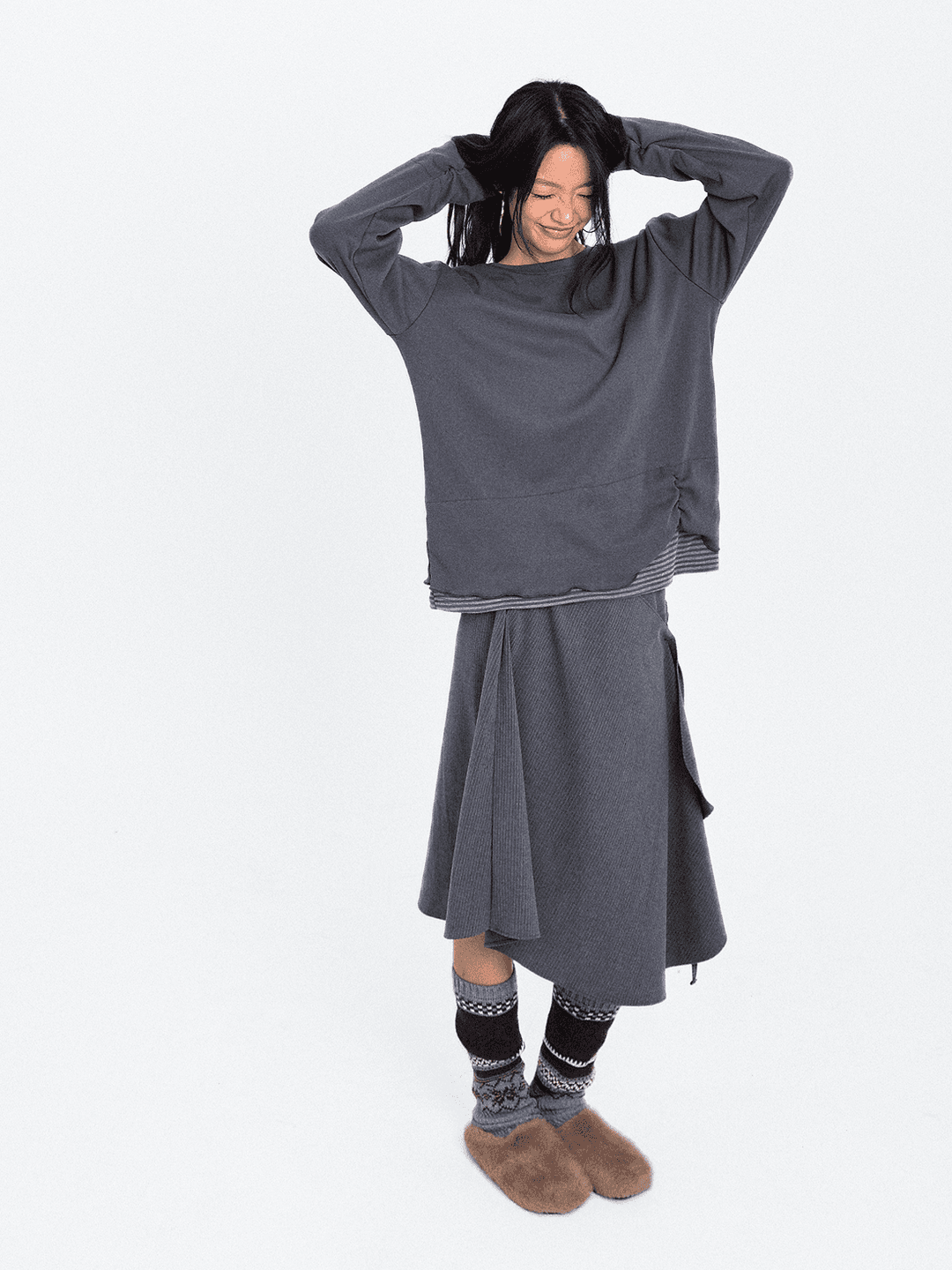 (10월2일 출고)Old Memory Stripe Wrap Midi  Skirt(허리 뒷밴딩)