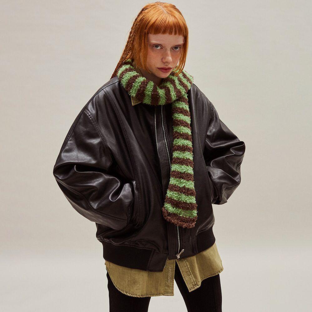 Stripe Stone Buckle Muffler  Green (MS4X84A96M)