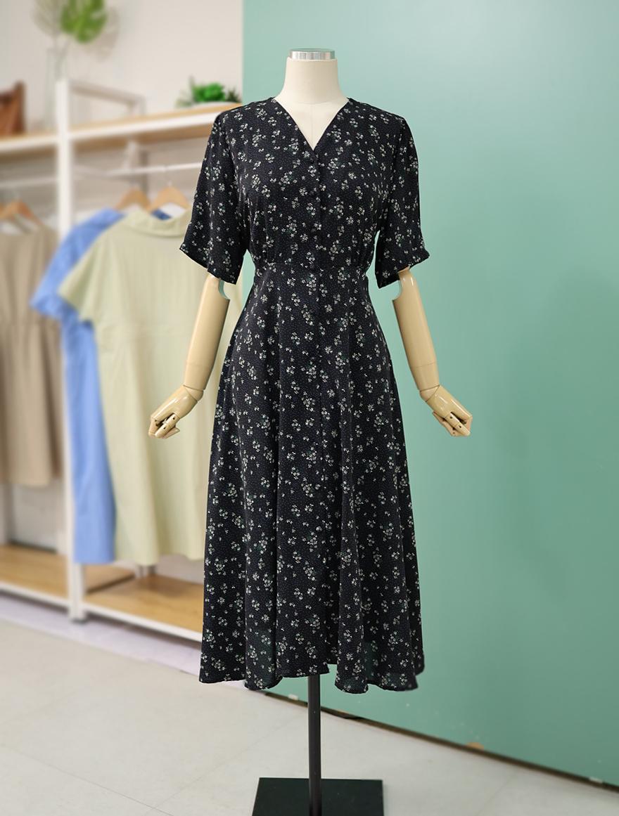 르샵 플라워 퍼프소매 버튼 원피스 TM6OP665