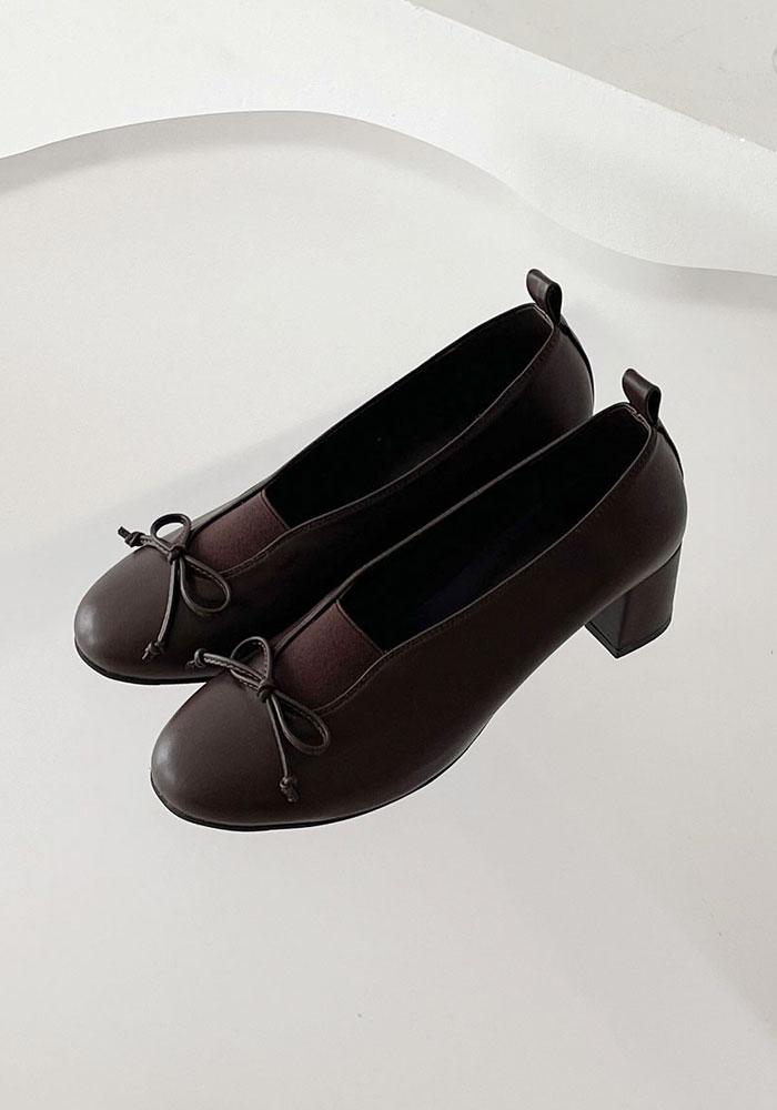 둥근코 밴딩 리본 미들힐 5cm 3컬러