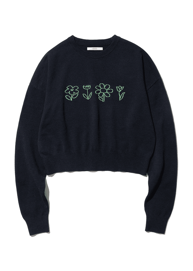 Flower Drawing Knit [NAVY]