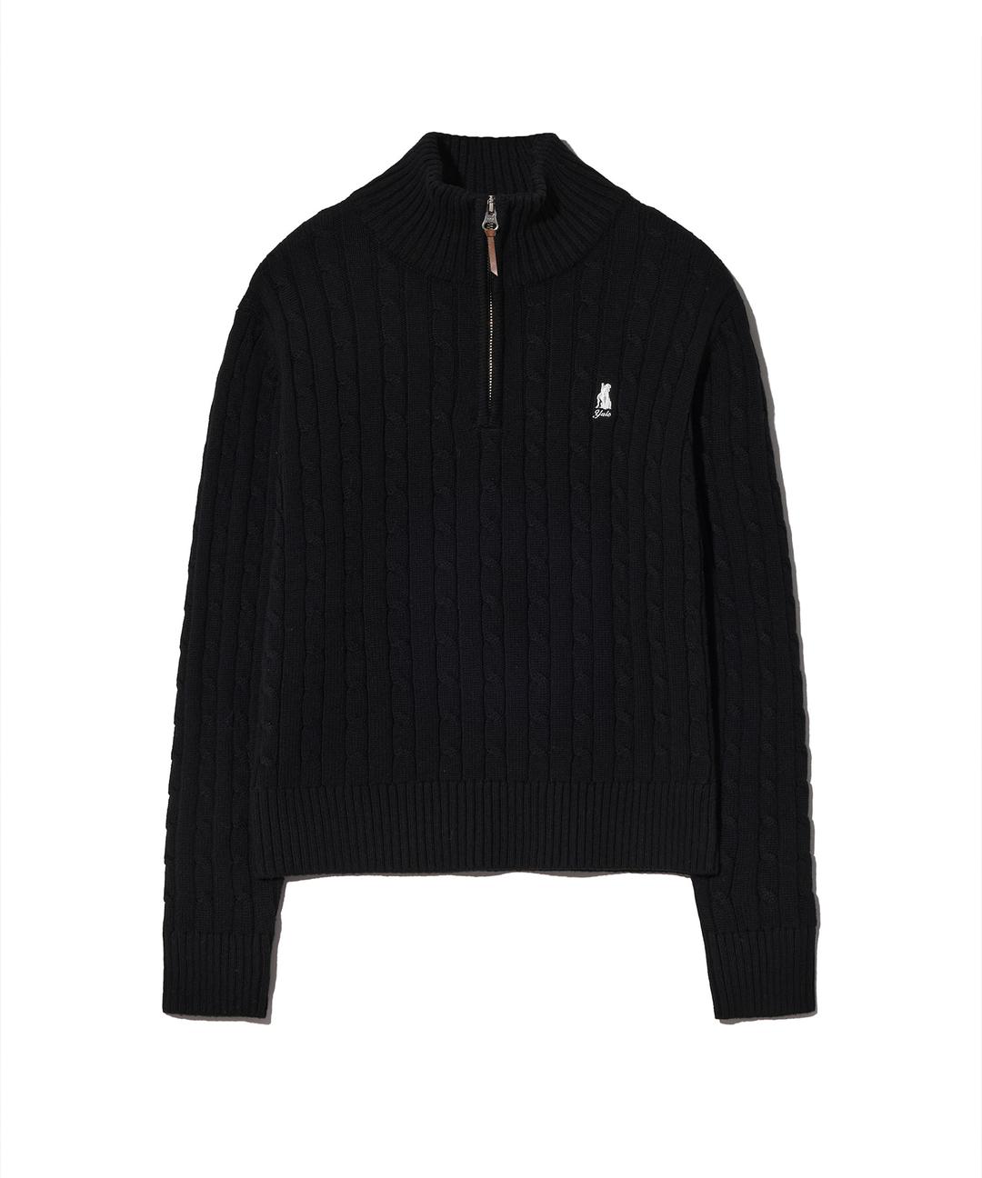 우먼즈 케이블 하프 집업 니트_블랙