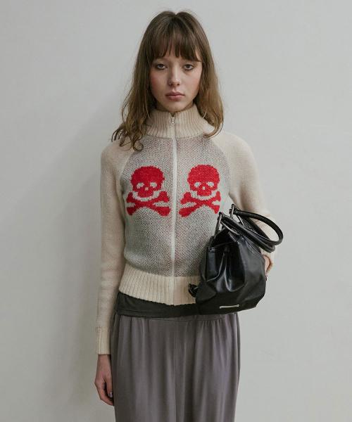 Skull Zip-Up Sweater Pale Blue