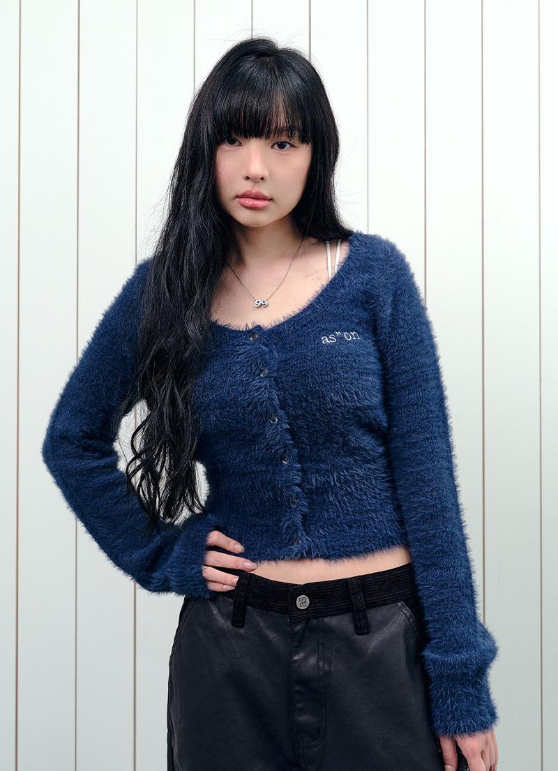 NIA HAIRY CARDIGAN / BLUE-GREEN
