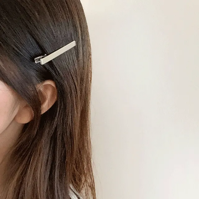 [ 당일출고/ 10pcs / 국내제작 ] 빼빼로 실버 y2k 심플 앞머리 사각 집게핀 헤어핀