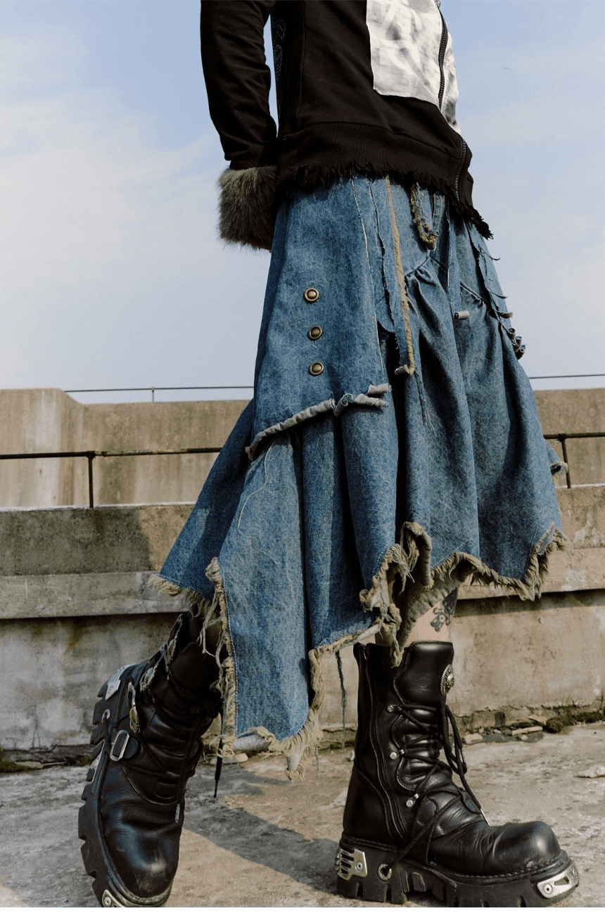 Elyoya ribbed half-length denim skirt