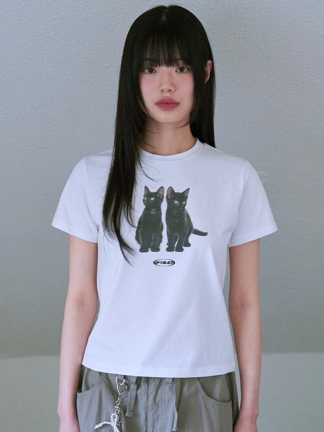 SWETTY GRAPHIC CAT T-SHIRTS (WHITE)